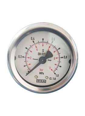 供应WIKA威卡不锈钢压力表轴向背装无油YB50Z 1MPA 10BAR G1/4牙