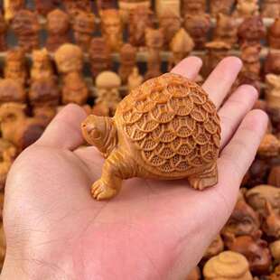 陈化崖柏实木雕刻金钱龟手把件男士随身盘玩富甲天下招财汽车摆件