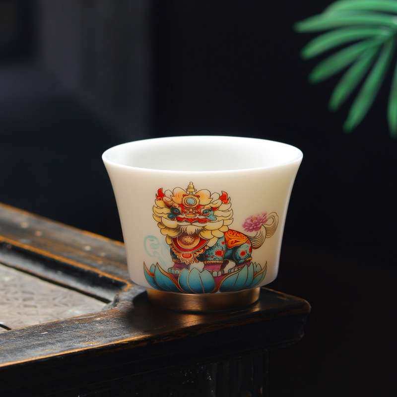 国潮风中式羊脂玉瓷时来运转茶杯主人杯省大师黄素花手作功夫品茗