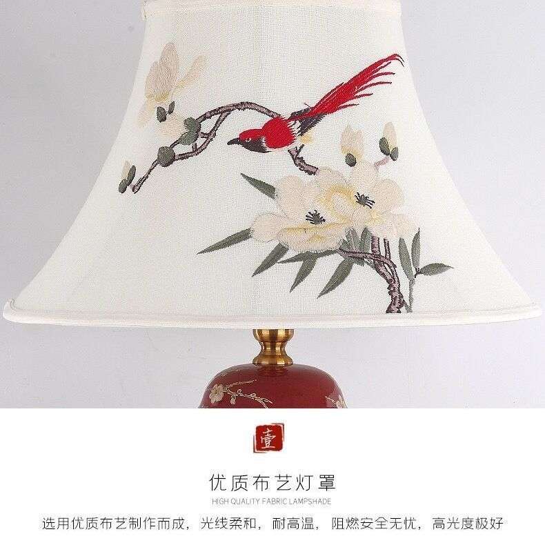 美式复古陶瓷台灯 中式客厅沙发角结婚红色喜庆卧室装饰床头柜灯