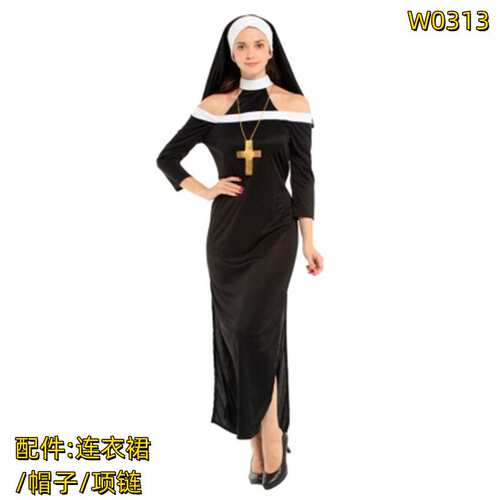 万圣节成人修女服Cos化妆舞会女牧师圣母玛利亚演出服W-0313