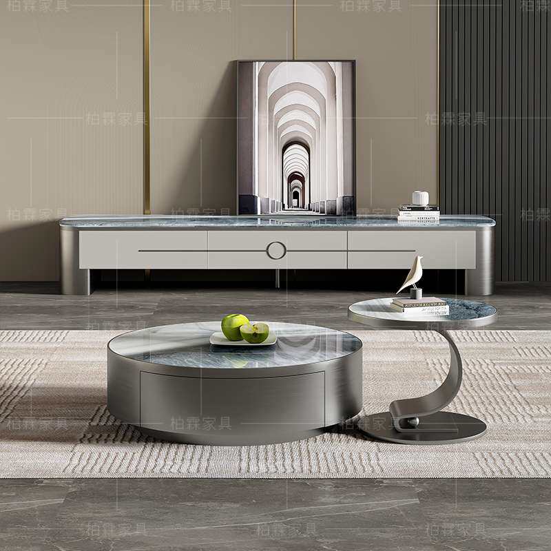 6R意式轻奢现代极简微晶石茶几大小户型别墅客厅家用奢石电视柜组