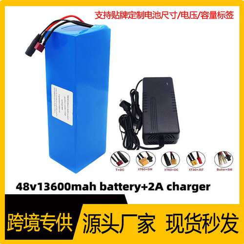 48V 13600Ah 13S4P锂离子电池电动自行车踏板车电池T插头带充电器