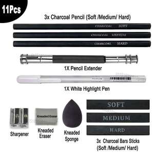 11Pcs Art Sketch Drawing Set Charcoal Graphite Pencil Soft跨