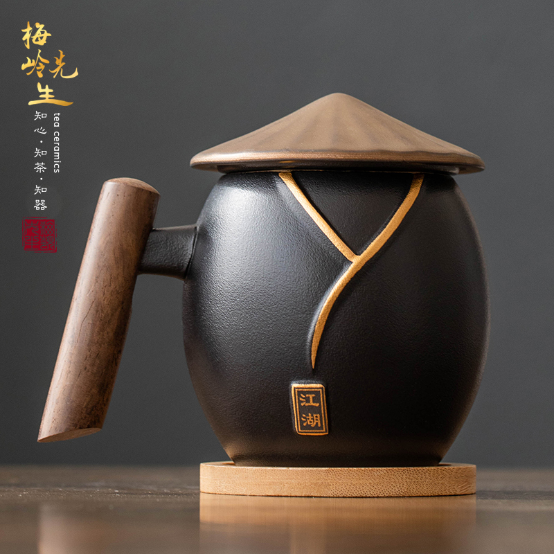 创意江湖茶杯个人专用p高档茶水分离鎏银茶杯办公室陶瓷泡茶杯定