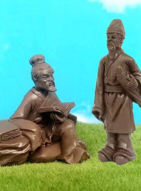 古人摆件砍柴读书路人钓r鱼仿紫砂古琴人物车内假山鱼缸造景桌面