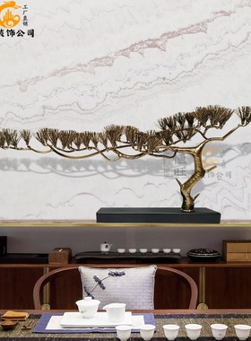 中式迎客松铁艺摆件玄关过道桌面摆设G酒店松树雕塑客厅金属装饰