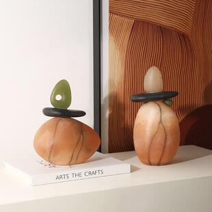 新中式古风抽象艺术石来运转树脂摆件样板间酒店书柜创意工艺品