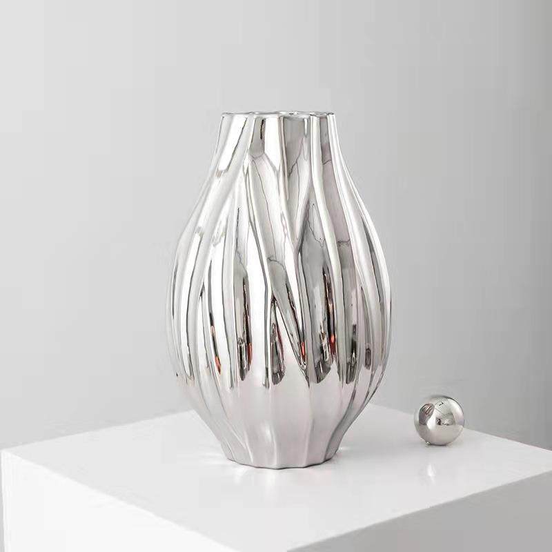 现代简约轻奢电镀银色陶瓷花瓶摆件客厅餐桌玄关样板房家居装饰品,电子元器件市场,其它元器件,淘宝优惠券,粉丝福利购,淘宝优惠卷