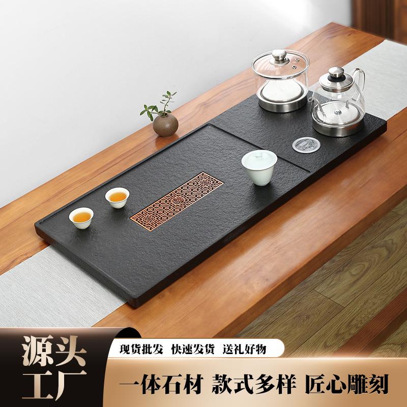 厂家直销乌金石茶盘套装茶台烧水壶一体电磁炉家用办公室茶海石板
