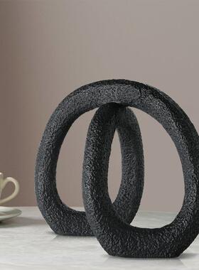 现代极简创意黑白色环形样板房间售楼处大堂抽象展厅软装饰品摆件