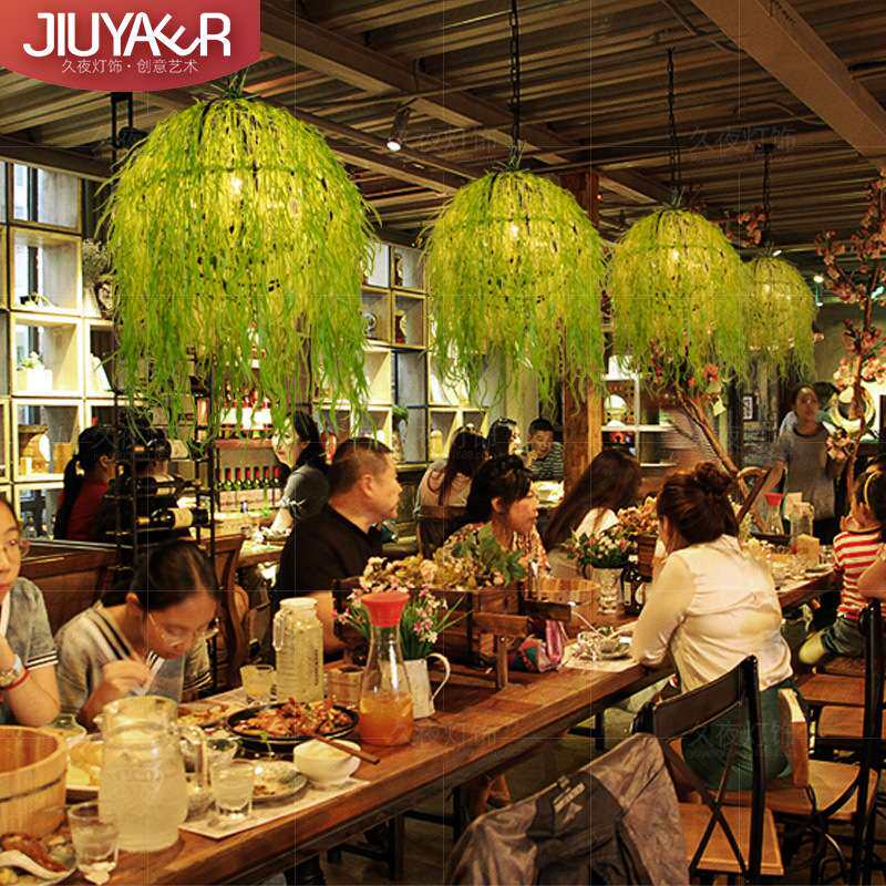 工业风复古胡桃音乐餐厅酒吧植物花朵吊灯创意款绿植圆形艺术吊灯
