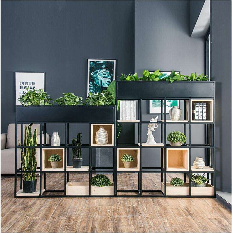 现代办公室隔断屏风餐厅卡座铁艺置物架简约装饰围栏绿植花槽花架图片
