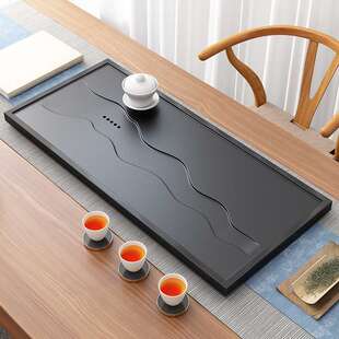 天然乌金石茶盘家用套装全自动一体干泡嵌入式小茶台茶具排水托盘