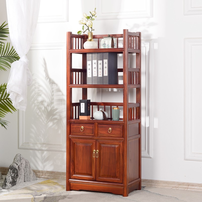 新中式实木书柜带门窄柜卧室x书架客厅收纳柜多层置物架茶边柜落