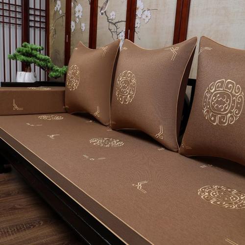 红木沙发坐垫新中式实木家具罗汉床刺绣五件套加厚海绵垫防滑定做