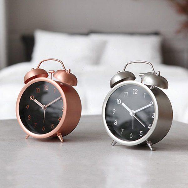 MJK日韩简约金属打铃钟表超大声创意静音床头女学生闹钟机械台钟