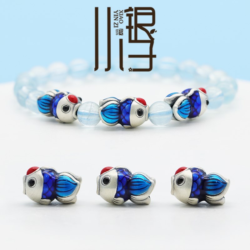 足银隔珠 3D硬银靠烤漆做旧v滴胶立体金鱼隔珠S999足银DIY编绳配