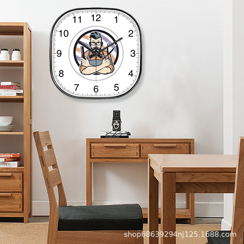 时尚创意挂表免打孔n店用理发店专用钟表潮流时钟挂墙造型美发挂