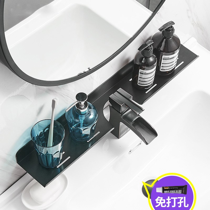 免打孔镜前收纳架洗澡间置物架墙上卫生间壁挂浴室单X层厕所洗手