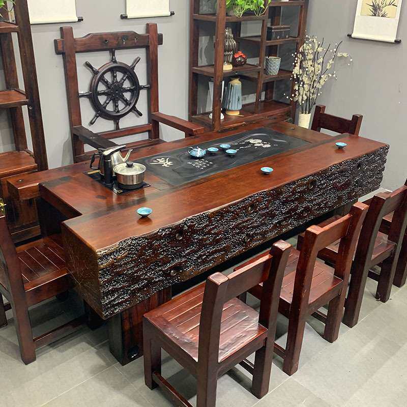 老船木龙骨茶道桌全套实木套装一体办公室喝茶家具功夫大茶台茶艺