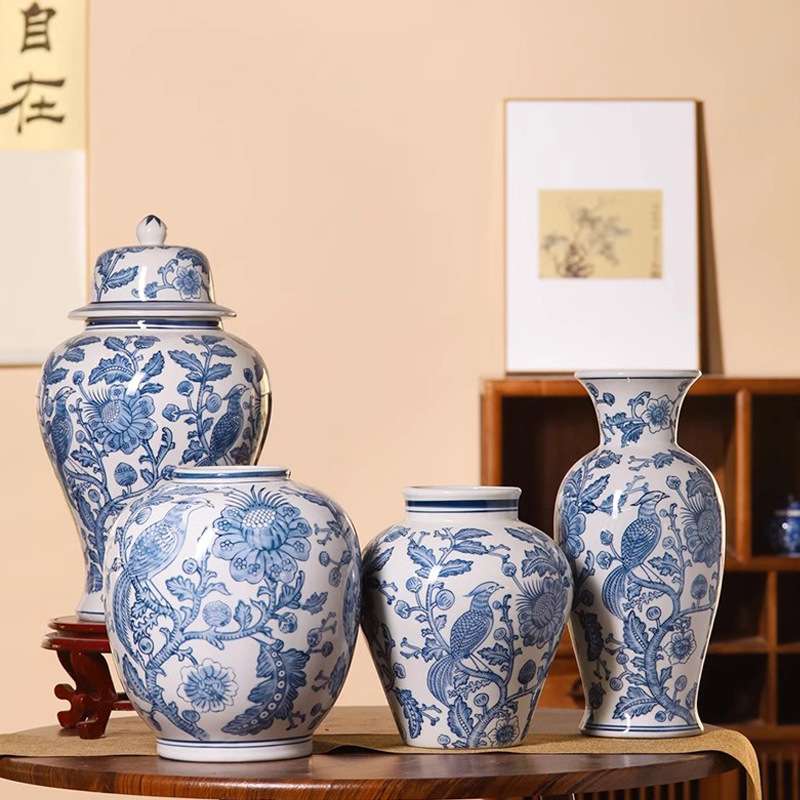 新中式青花瓷花瓶储物罐美式古典玄关新房客厅酒柜家居装饰品摆件