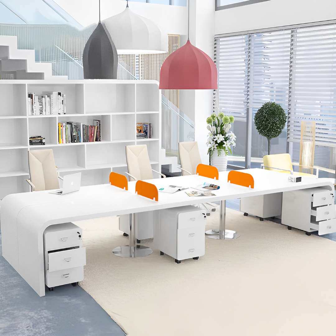 简约多人办公桌办公大厅烤漆职员带屏风电脑桌员工时尚大气电脑桌