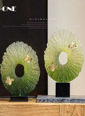 匠十三 现代新中式墨绿色透明肌理感雕塑客厅玄关艺术摆件