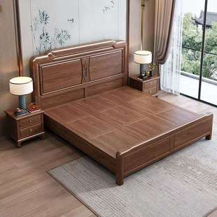 乌金木新中式实木床1.8M卧室双人大床现代主卧家用1.5M古典储物床