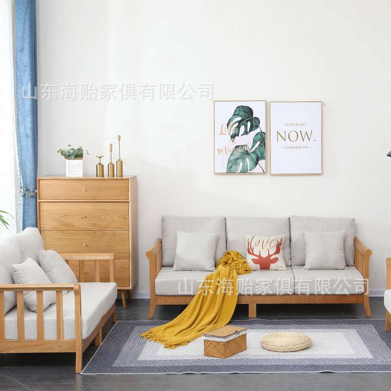 博美沙发 简约现代客厅沙发 单人双人三人休闲实木沙发组合