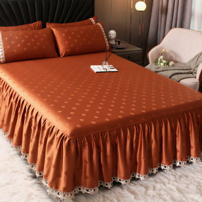 欧式纯色提花床裙床罩单件刺绣花边1E5米双人18x20床套夏季防滑