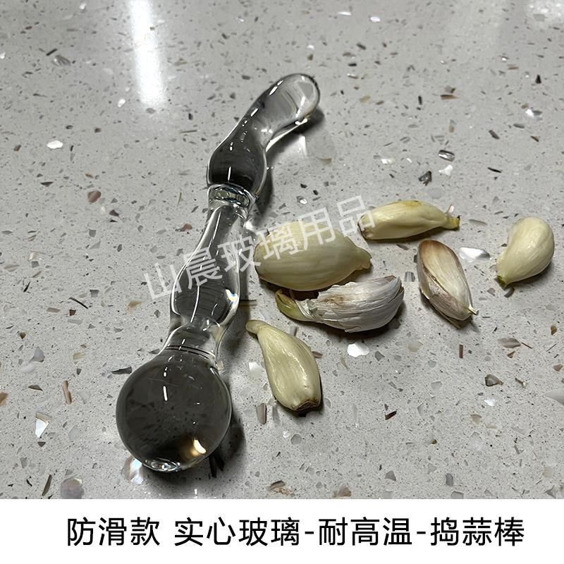 高硼硅实心e玻璃压蒜器防滑手柄好清洗不残留不易产生细菌捣蒜棒