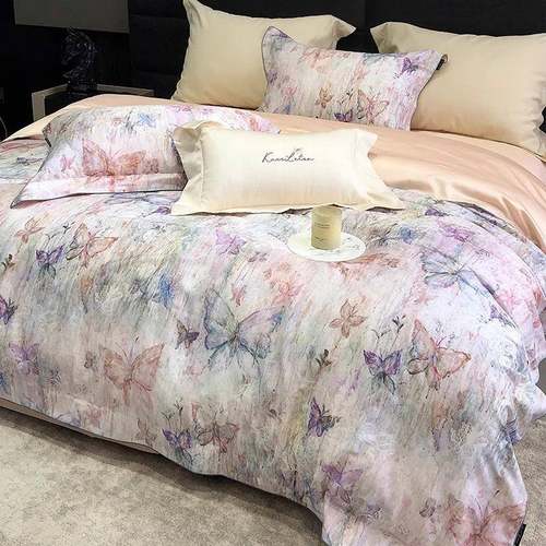 轻奢少女心夏季凉感天丝棉床单四件套丝滑裸睡被套床笠款床上用品