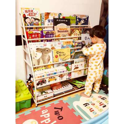 sech儿童书架置物架落地家用宝宝绘本架收纳简易小型书柜移动铁艺