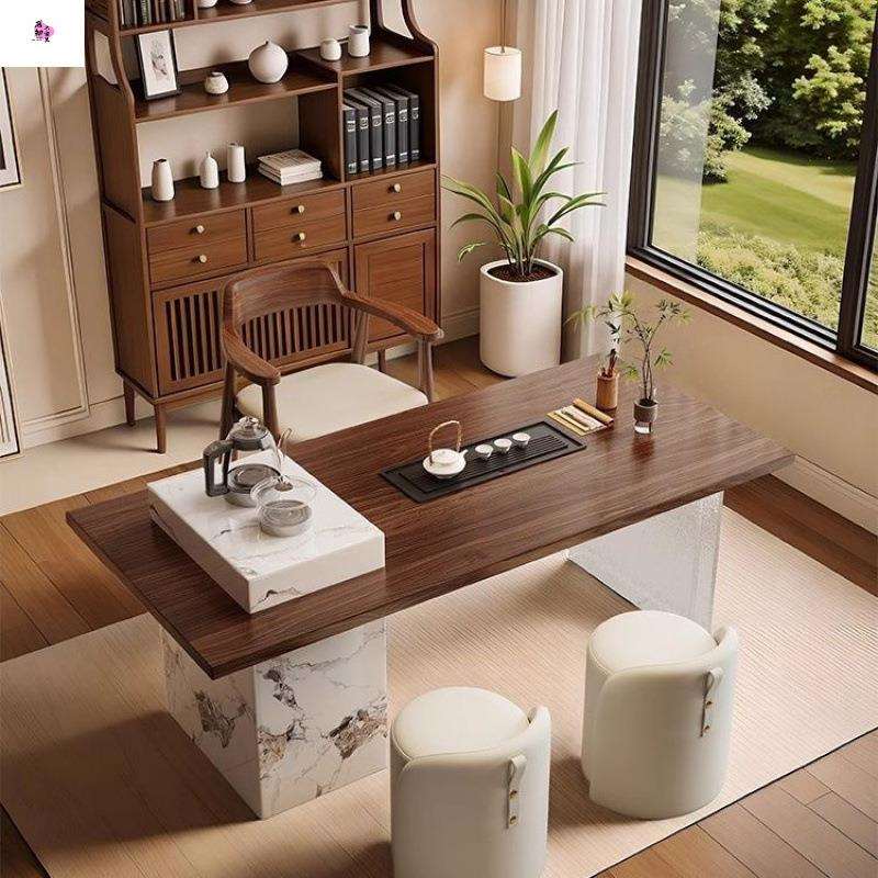 中古风茶桌阳台茶桌古风简约现代轻奢意式茶桌黑色小户型家用办公