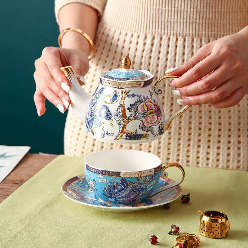 轻奢英式茶壶骨瓷咖啡杯碟套装客厅家用杯具水具陶瓷单人子母壶勺