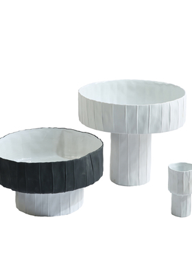 北欧现代简约黑白陶瓷高脚花盆工C艺品样板房家居软装饰品花瓶摆