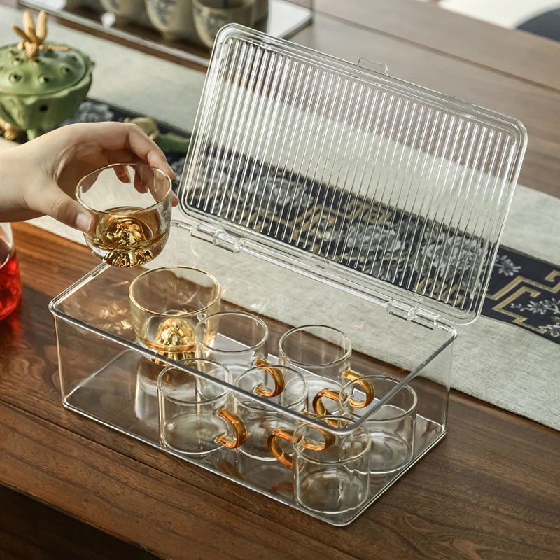 茶具收纳盒带盖防尘透明茶几桌面茶叶茶杯整理R存放功夫茶壶置物