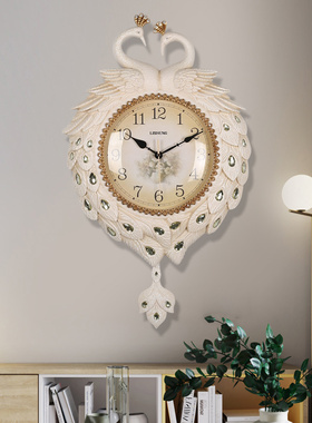 丽盛孔雀欧式静音壁挂钟客厅挂墙时钟挂表卧室钟表V家用时尚石英