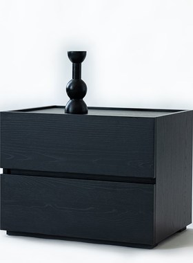 意式极简风格床头柜n北欧黑色橡木床边柜现代简约卧室储物收纳柜