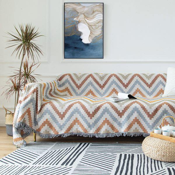 现代简约挂毯北欧沙发巾复古全盖沙发罩四季通用沙发布盖布野餐布