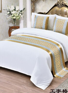 流金岁月床旗轻奢床m尾巾洒店家用金色奢华拼接中式现代橙色床盖