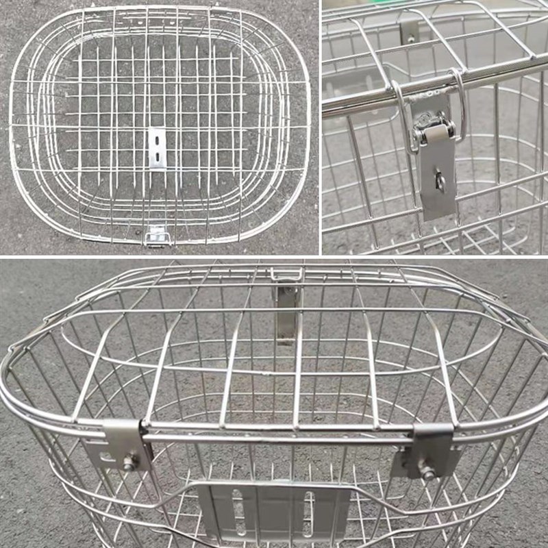 加大车篓带锁20不锈钢实带u盖1车筐子篓结扣箩篮车筐自行车电动车
