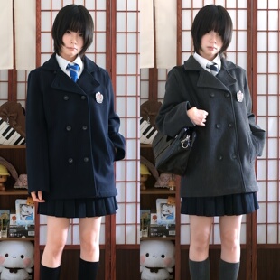 暖心熊日系双排扣jk制服呢子大衣女学院风冬季夹棉翻领毛呢外套