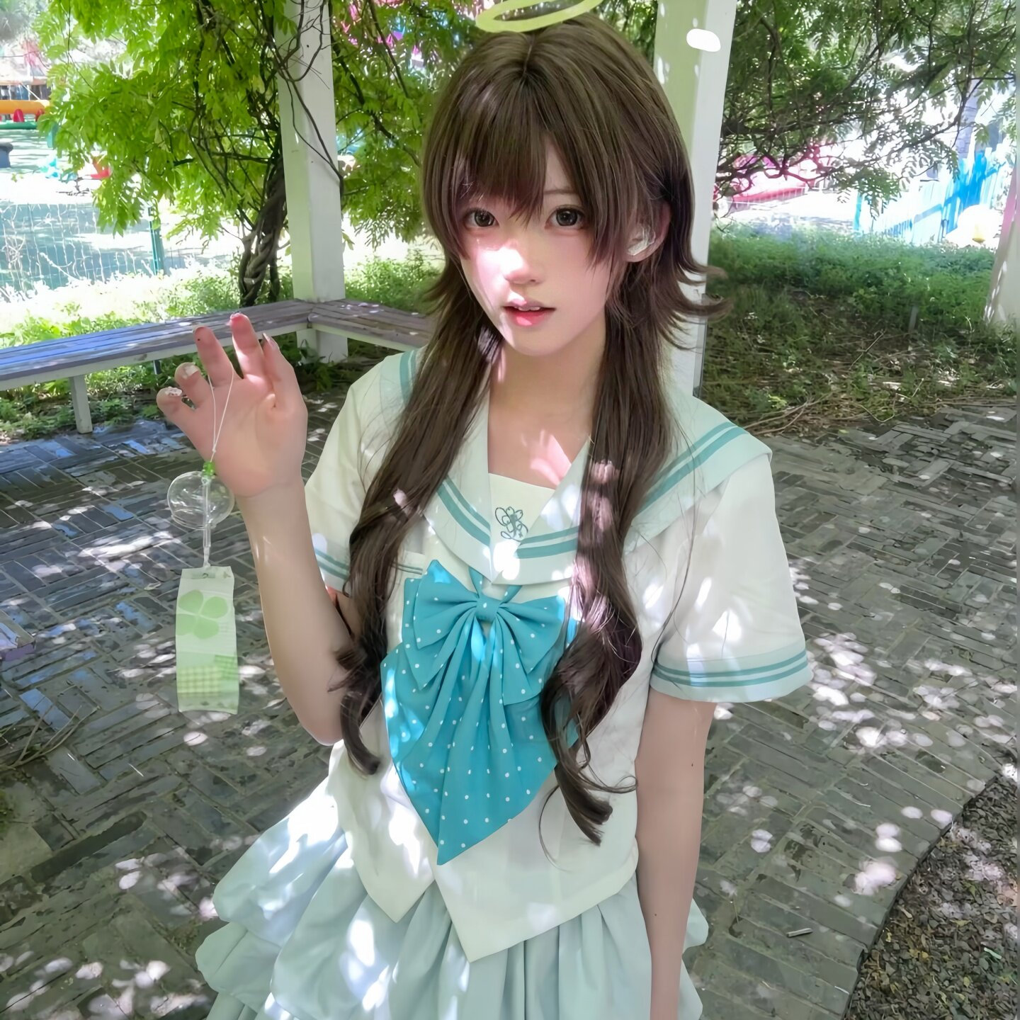 青柠甜妹薄荷色jk水手服收腰套装