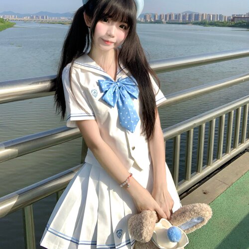 暖心熊仲夏星禾白色JK水手服短袖