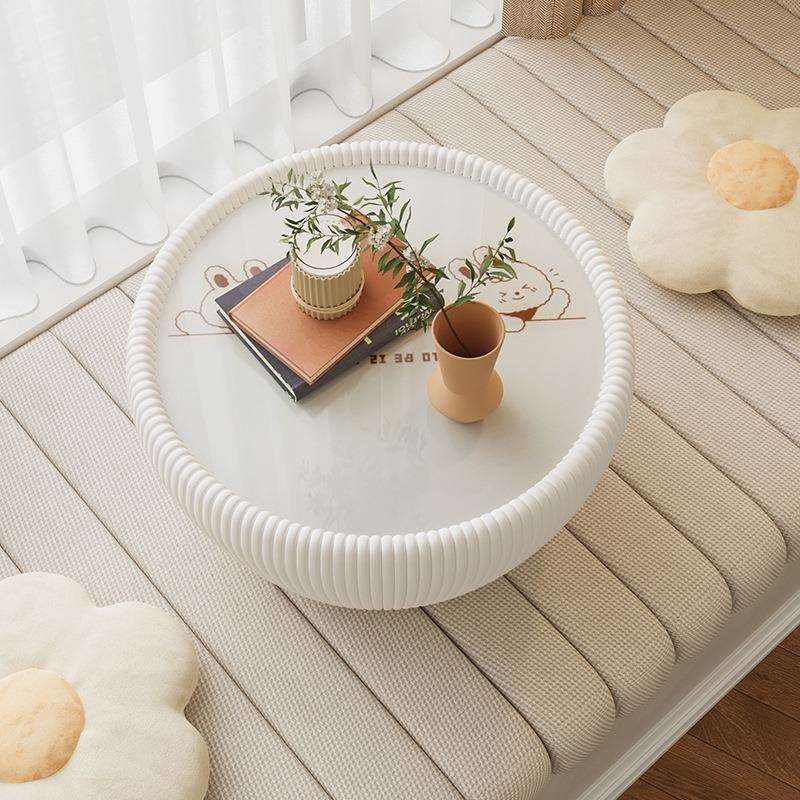 奶油风飘窗茶几卧室阳台圆形玻璃小桌子公寓民宿榻榻米桌矮桌简约