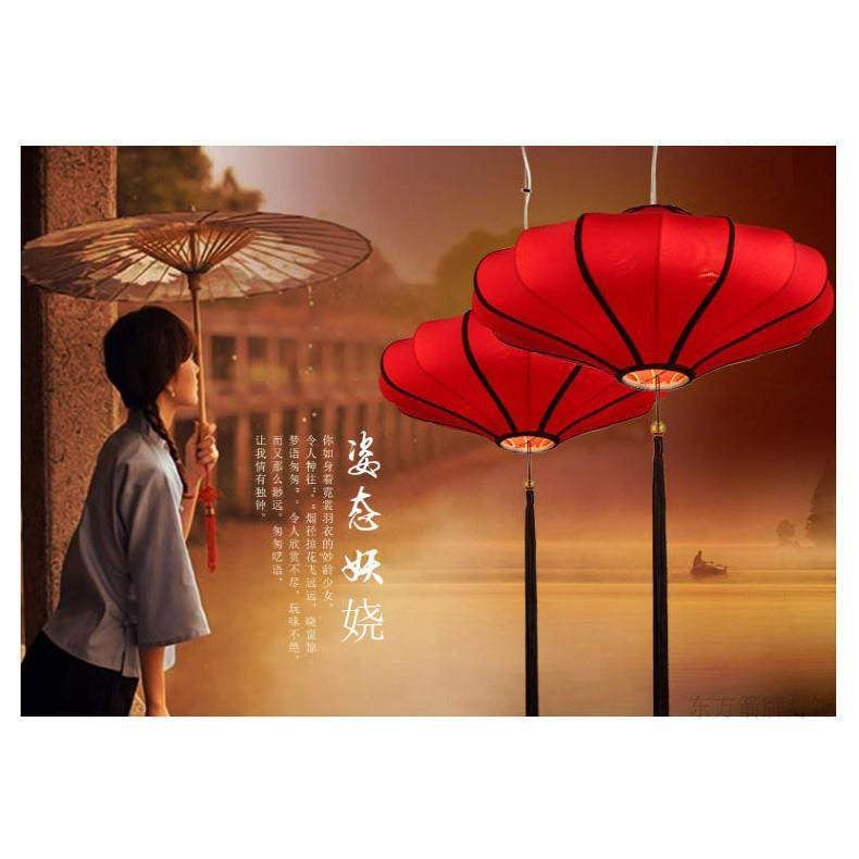 新现代中式布艺树叶吊灯卧室个性莲花灯餐厅书房灯具北欧仿古吊灯