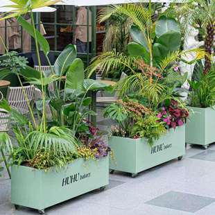 户外移动花槽铁艺花箱组合庭院种植箱外摆围栏带轮子花盆景观花坛