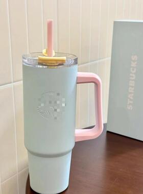 星星跨境不锈钢40oz手柄汽车杯大容量30oz喷塑吸管杯车载便携冰霸